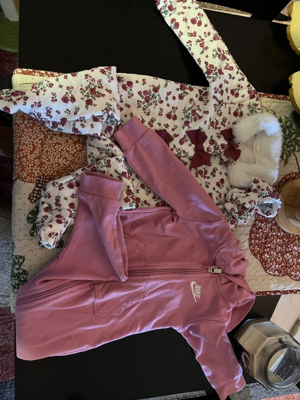 Nike Pink Zip-Up Baby Hoodie with Floral Puffer Romper